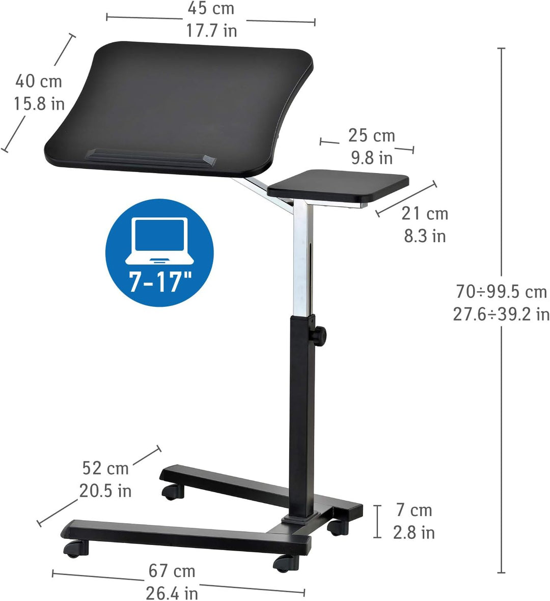 Tatkraft Joy Laptoptisch Hohenverstellbar mit Mausablage, Laptop Rolltisch, Stehtisch Mobil, Höhen O