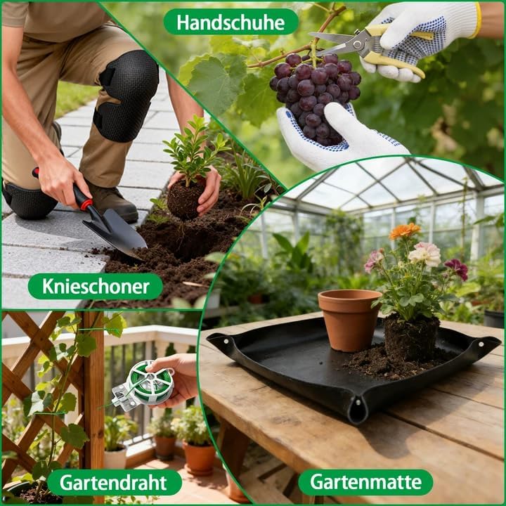 GPANDAG Gartenwerkzeug Set - 10 teilig Gartengeräte Set mit rutschfestem Griff, Gartenset zum Pflanz