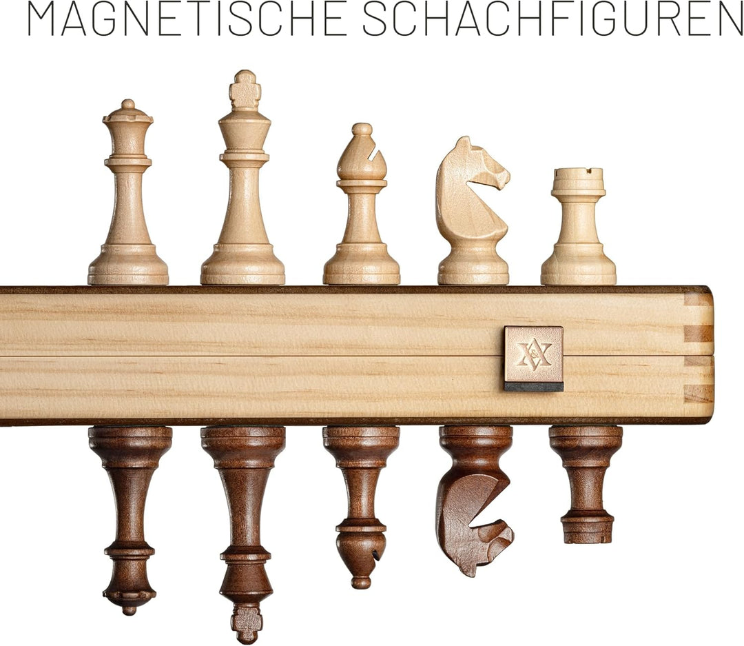 Magnetisches Schach-Set aus Holz, 38,1 cm, klappbares Brett, 7,6 cm, Königshöhe Deutscher Ritter Sta