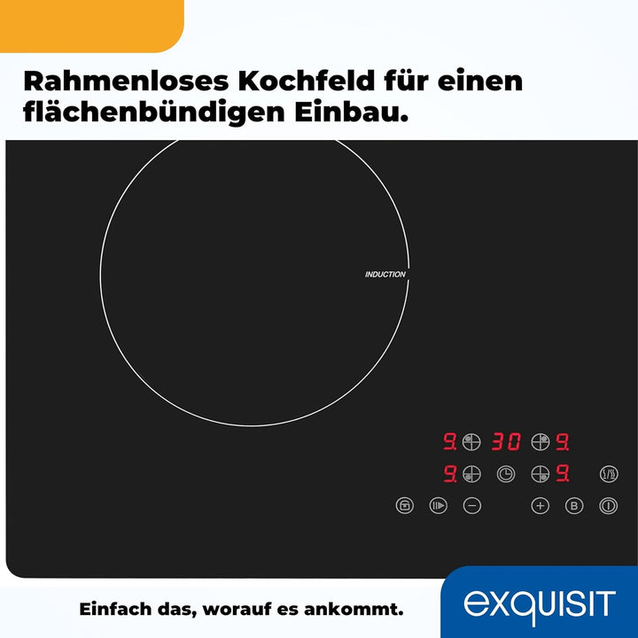Exquisit Kochfeld EKI 601-2 | Induktion | Touch Control | 4 Kochstellen | Rahmenlos | 7000 W
