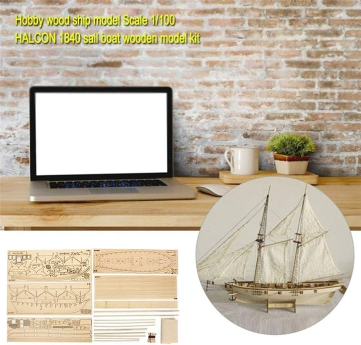 Bastelset Segelboot aus Holz – klassisches Schiffsbaumodell – Dekoration Weiss Segelboot, Weiß