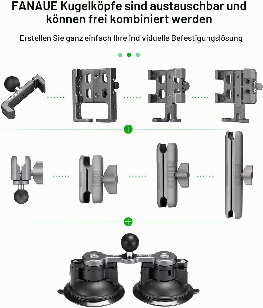 FANAUE Twist Lock Saugnapf Basis mit 1-Zoll-Kugel-Adapter kompatibel mit RAM Mount B Grösse Doppelso