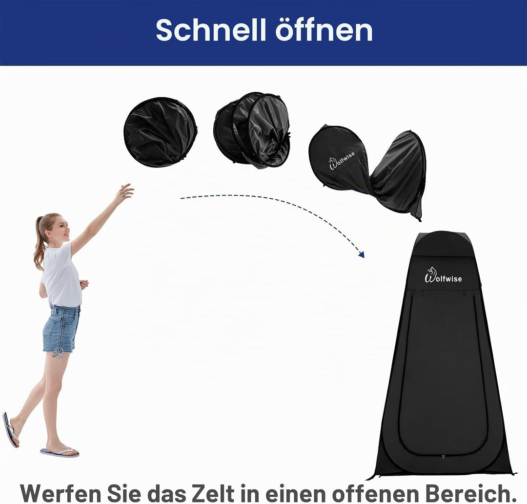 WolfWise PRO Pop Up Duschzelt Camping Silberbeschichtet mit Boden Schwarz Extra Hoch: H 210cm, W 120