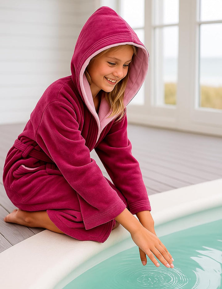 Morgenstern Bademantel Kinder &amp; Teenager I Kapuze I 100% Baumwolle I Frottee Velours I Lang 170-176