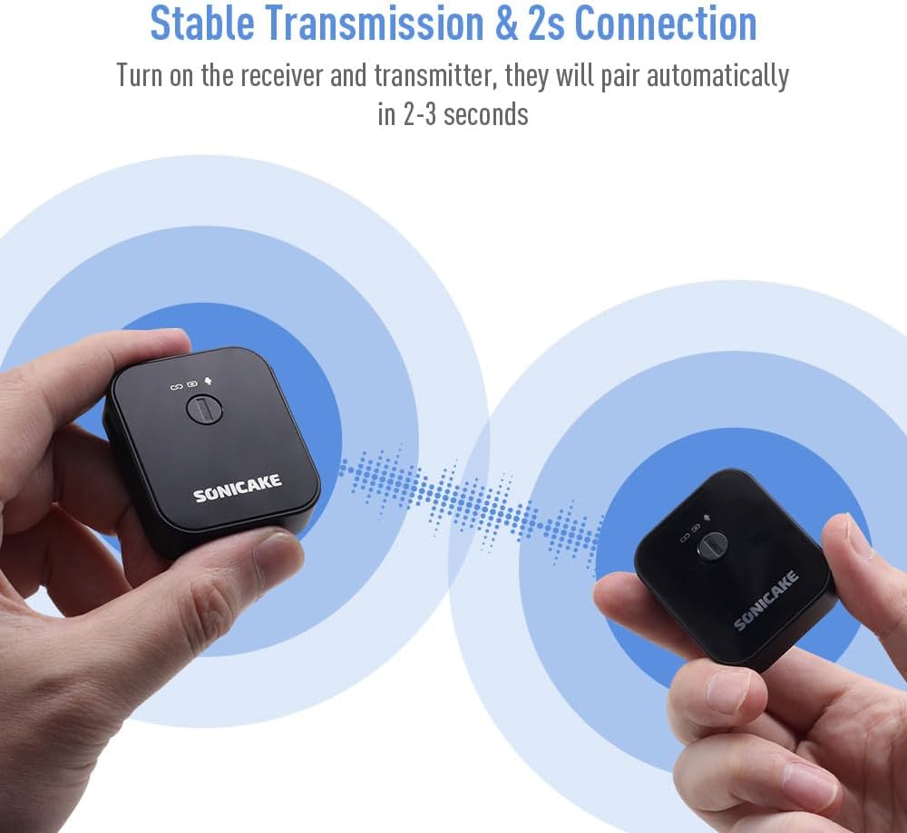 SONICAKE Lavalier Mikrofon Wireless 2,4 GHz 50m Reichweite für iPhone/Android/DSLR Kamera/Camcorder