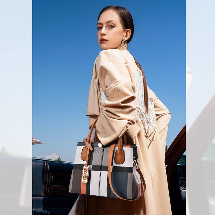 NICOLE & DORIS Mode Handtasche Damen Klassische Handtasche Karierte Tasche PU Leder Schultertasche H