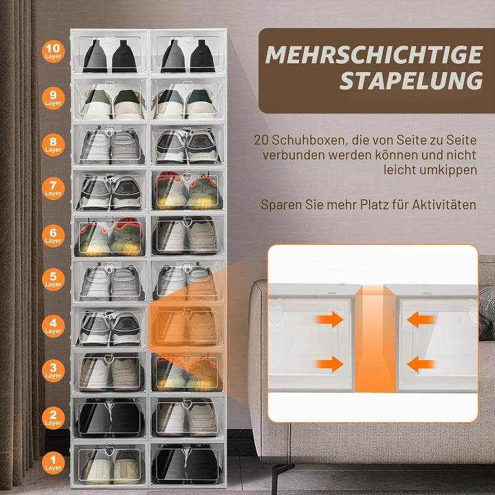 CHERIPOLI 20Pcs Schuhboxen Schuhbox Transparent Schuh-Organizer, Platzsparender Schuhorganizer Organ