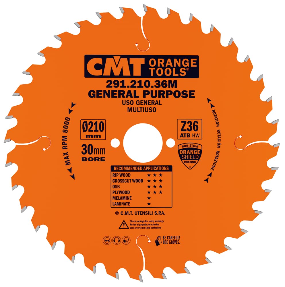 CMT Orange Tools Kreissägeblatt HW 210 x 2,8 / 1,8 x 30 Z=36 15° ATB - 291.210.36M - für Längs- und