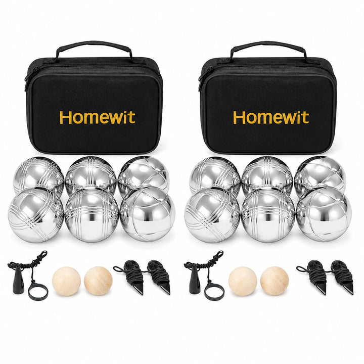 Homewit Personalisierbar Boule Set mit Gravur, 6/8/12 Metall Kugeln, Boccia & Petanque Spiel mit Tra