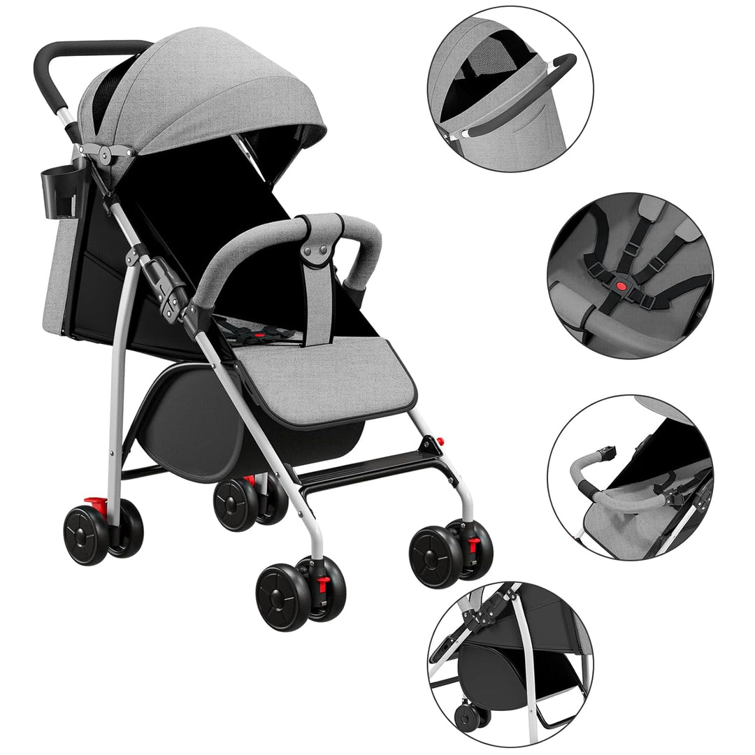 Kinderwagen für Kinder ab 6 Monaten, Sitzen/Liegen, verstellbarer Gurt, lockern zum Liegen, Anziehen
