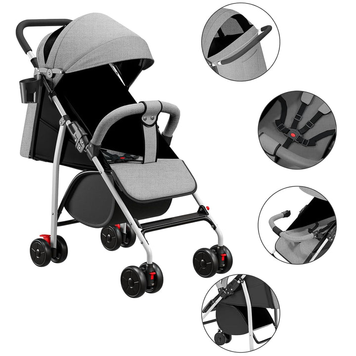 Kinderwagen für Kinder ab 6 Monaten, Sitzen/Liegen, verstellbarer Gurt, lockern zum Liegen, Anziehen