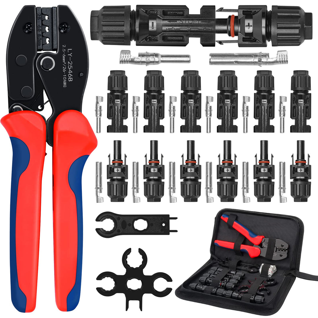 Elecoutek Solar Crimpzange Set für 2.5 4 6mm² Solarpanel Solarkabel, 6 Paar Männlich Weiblich Solars