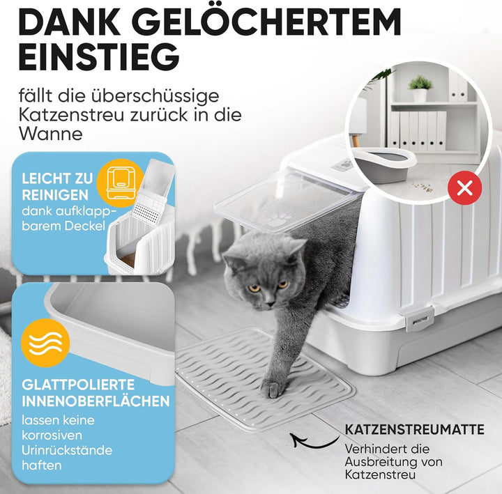 CROPLAS Katzenklo mit Deckel und Aktivkohlefilter, inklusive Katzenklo Matte und Katzenklo Schaufel