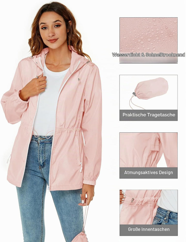 Rapbin Regenjacke Damen Wasserdicht Atmungsaktiv Leicht Outdoorjacke Windbreaker Packbare Regenmante