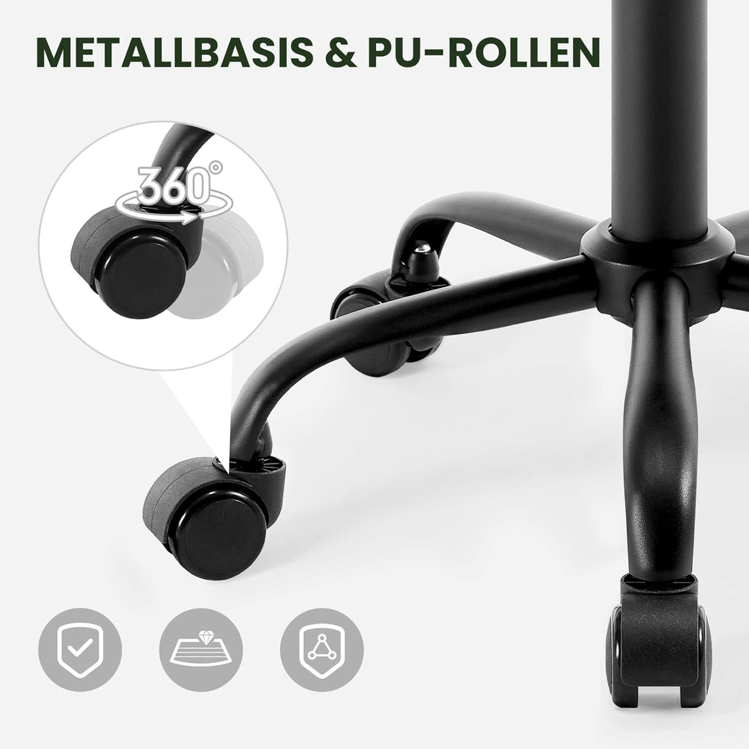 EUGAD Rollhocker höhenverstellbar, Drehhocker mit Rollen, runder Hocker 360° drehbar, Bürohocker für