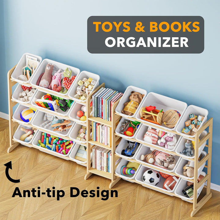 SpaceAid Grosser Spielzeug-Organizer mit 24 Behältern und 3 Regalen, Spielzeug-Organizer, Bücherrega