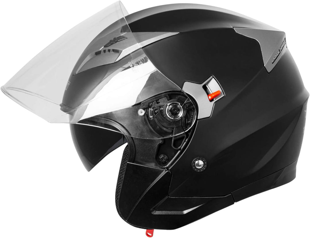 Motorradhelm Helm Sturzhelm Jethelm Roller Innensonnenblende Visier 53-54 cm ( XS) Matt Schwarz, 53-