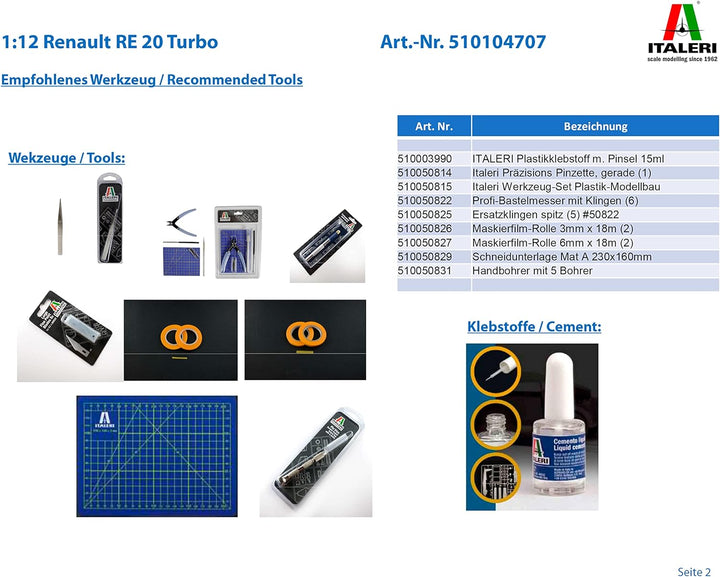ITALERI 4707S - 1:12 Renault RE 20 Turbo, Modellbau, Bausatz, Standmodellbau, Basteln, Hobby, Kleben
