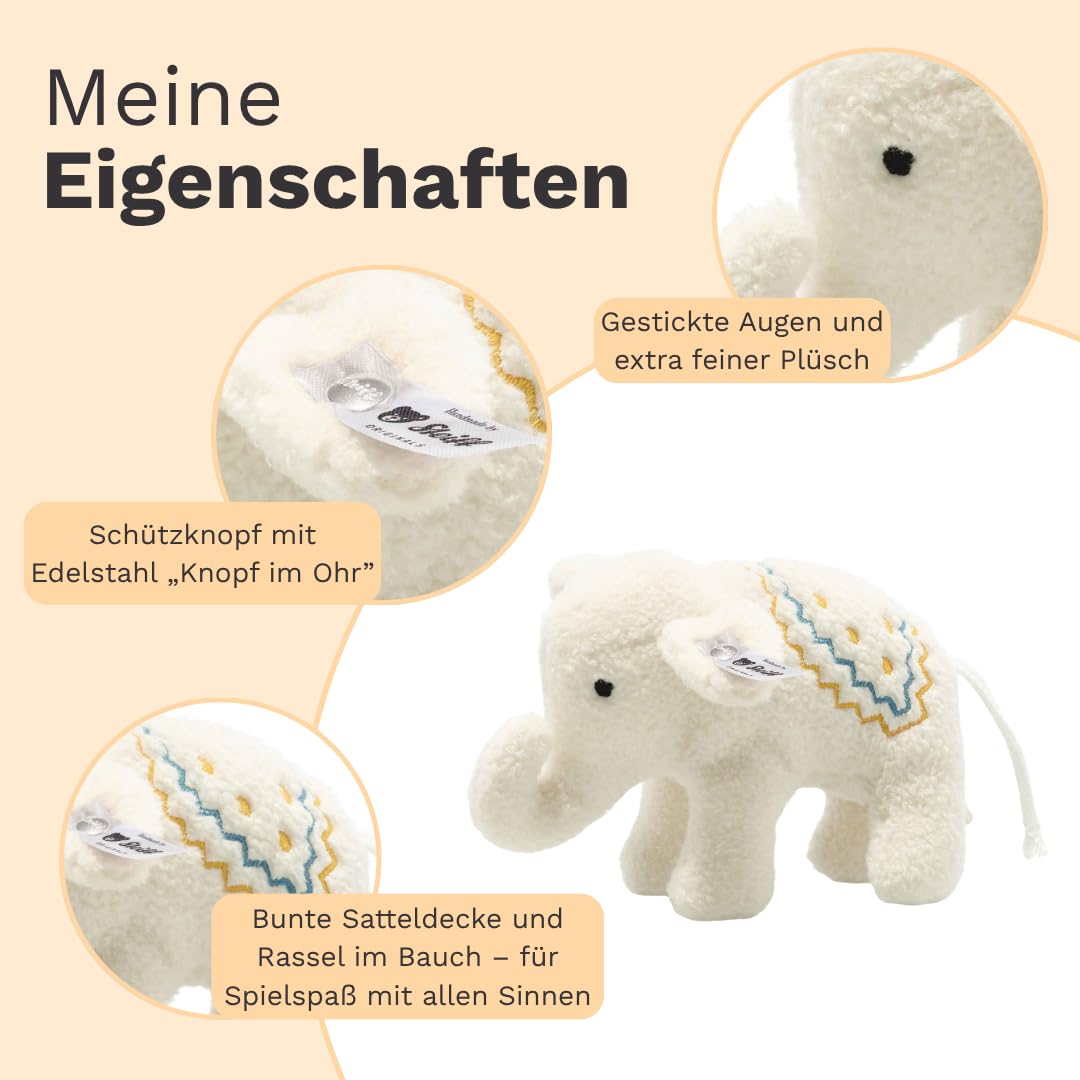 Steiff Kuscheltier Elefäntle mit Rassel, Süsses Stofftier, Jungen, Mädchen & Babys ab 0 Monaten, Plü