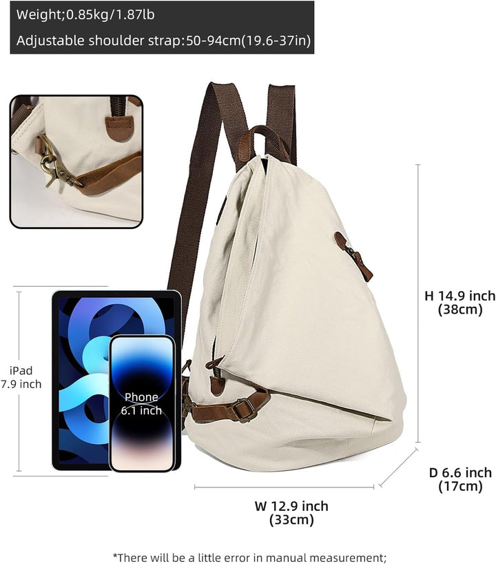 Retro Segeltuch Rucksack Canvas Vintage Rucksäcke Echtleder Daypack Reisetasche Schulterrucksack für