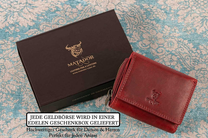 MATADOR® CHIQUITO Echt Leder Klein Geldbörse Damen Mini Geldbeutel Herren TüV geprüfter RFID & NFC S
