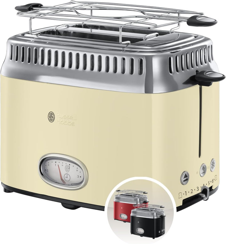 Russell Hobbs Toaster [für 2 Scheiben] Retro Edelstahl Creme (Countdown-Anzeige im Retrodesign, inkl