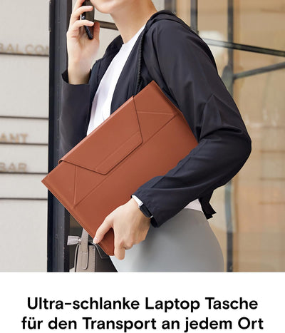 MOFT Laptoptasche Hülle & Laptop Ständer für 15-16 Zoll Laptop, Vegan Leder Laptoptasche mit Erweite