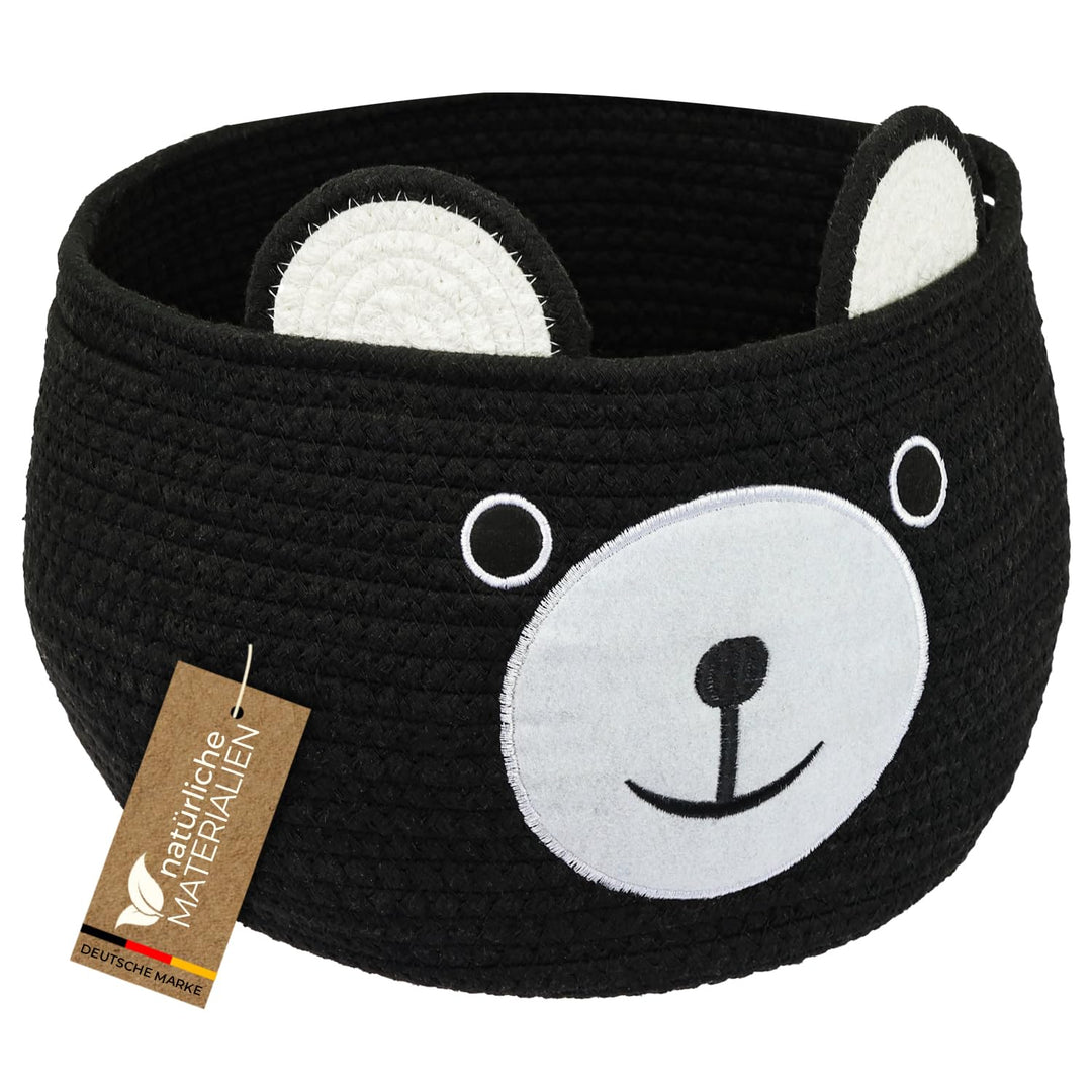 HMF Aufbewahrungskorb mit versteckten Griffen, Korb für Kinderzimmer aus Baumwolle | Bär | 30 x 24 c