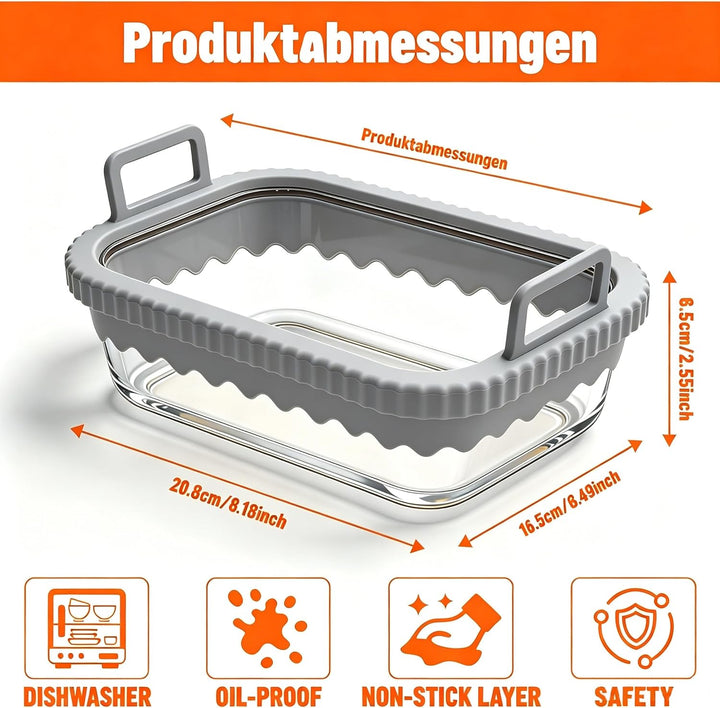 Glasform für Airfryer, Glas Auflaufform Airfryer mit Silikongriffen für Ninja Heissluftfritteuse Zub