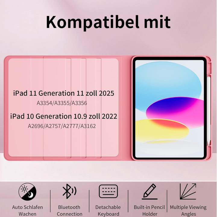 Hülle mit Tastatur für iPad A16 11 Generation 2025/10 Generation 2022 (11/10.9 Zoll) 7 Farben Beleuc