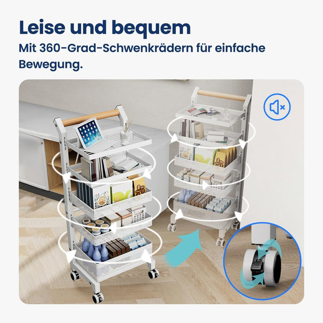 Heikoeco® Servierwagen Küchenwagen mit Rollen, Gemüseregal Metall, Obst Aufbewahrung, Rollwagen Allz