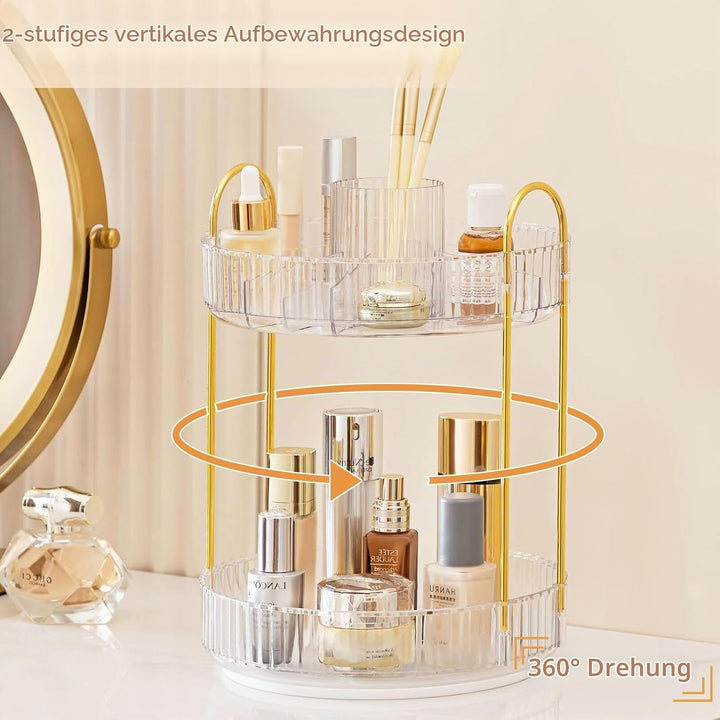 360 Drehbar Make Up Kosmetik Organizer 2 Ebenen Schminktisch Organizer Lazy Susan Makeup Skincare Or