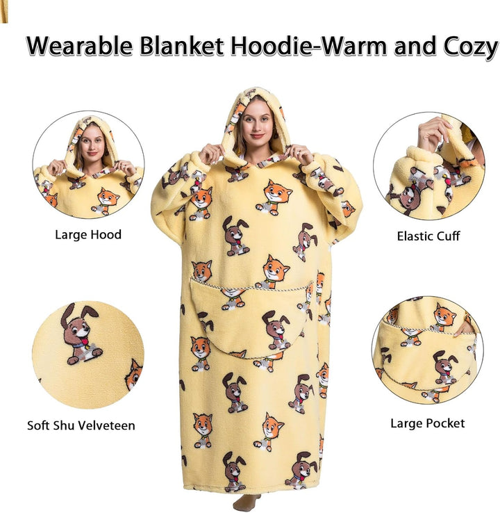 Verlängert Übergrosse Hoodie Decke,Decken Hoodie Damen mit Tasche und Kapuze,Superweiche und Warme K