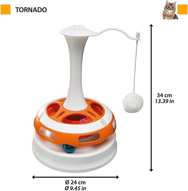 Ferplast Katzenspielzeug TORNADO in Form eines Kreisels, Interaktiv, 2 Bälle enthalten, mit Plüsch,