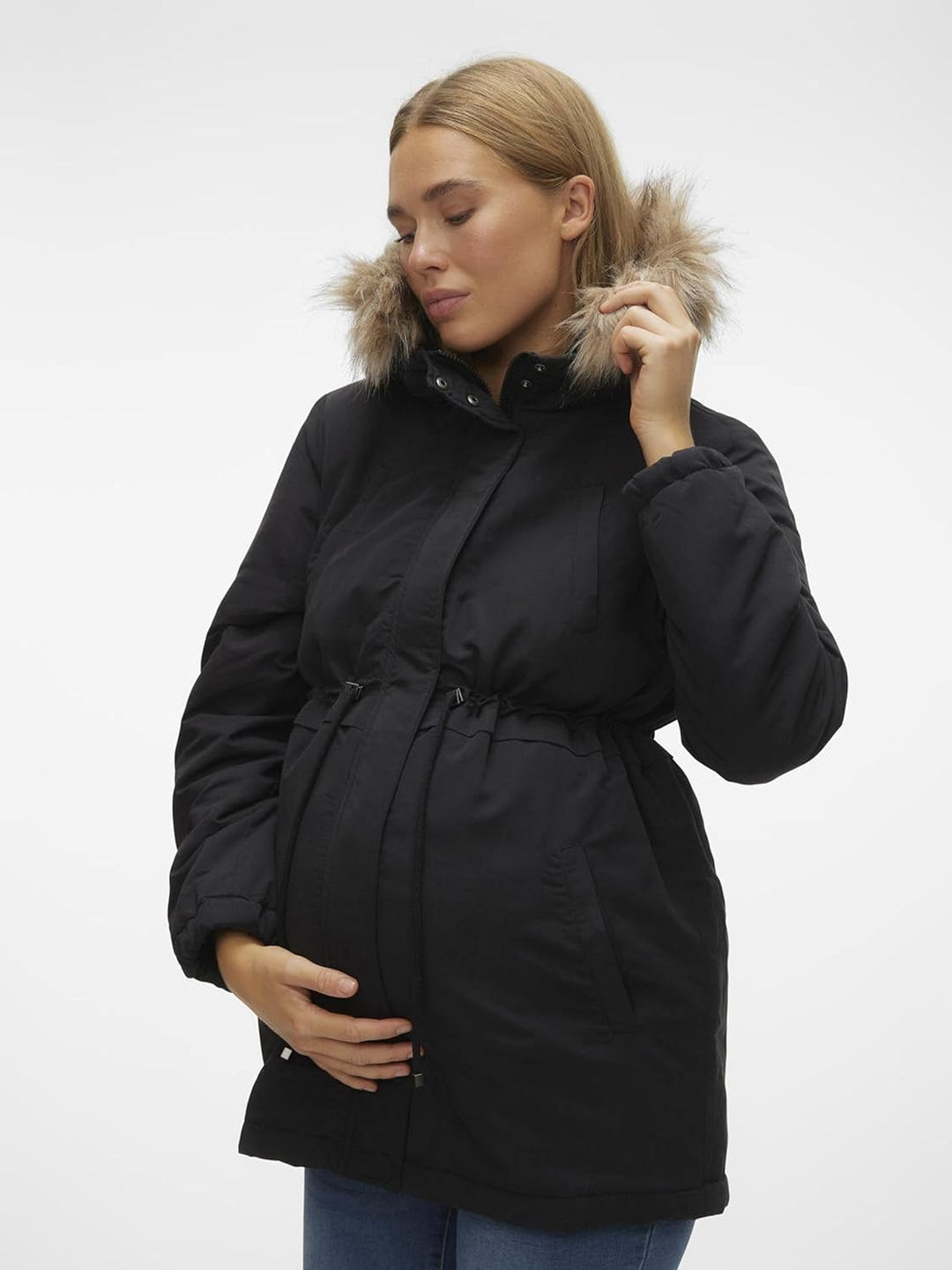 Mama Licious Female Langer Parka Umstands-Jacke XS Schwarz, XS Schwarz