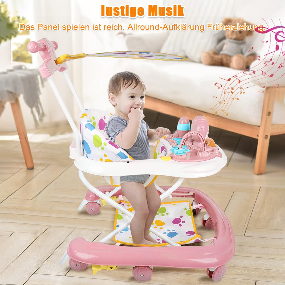 Supfine Lauflernhilfe 5 in 1 Babywalker, Spiel- und Lauflernwagen mit Rollen, 5-Gang Höhenverstellba