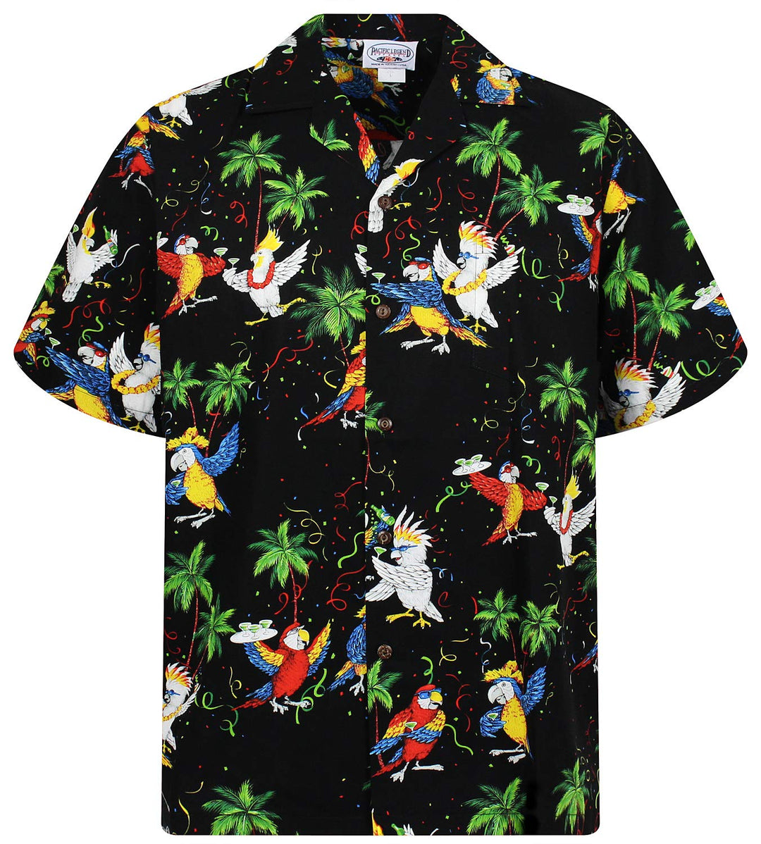 P.L.A. Pacific Legend Original Hawaiihemd, Kurzarm, Party Papageien, Schwarz, M