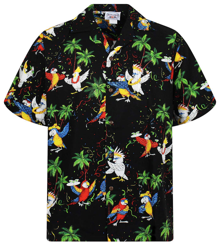 P.L.A. Pacific Legend Original Hawaiihemd, Kurzarm, Party Papageien, Schwarz, M