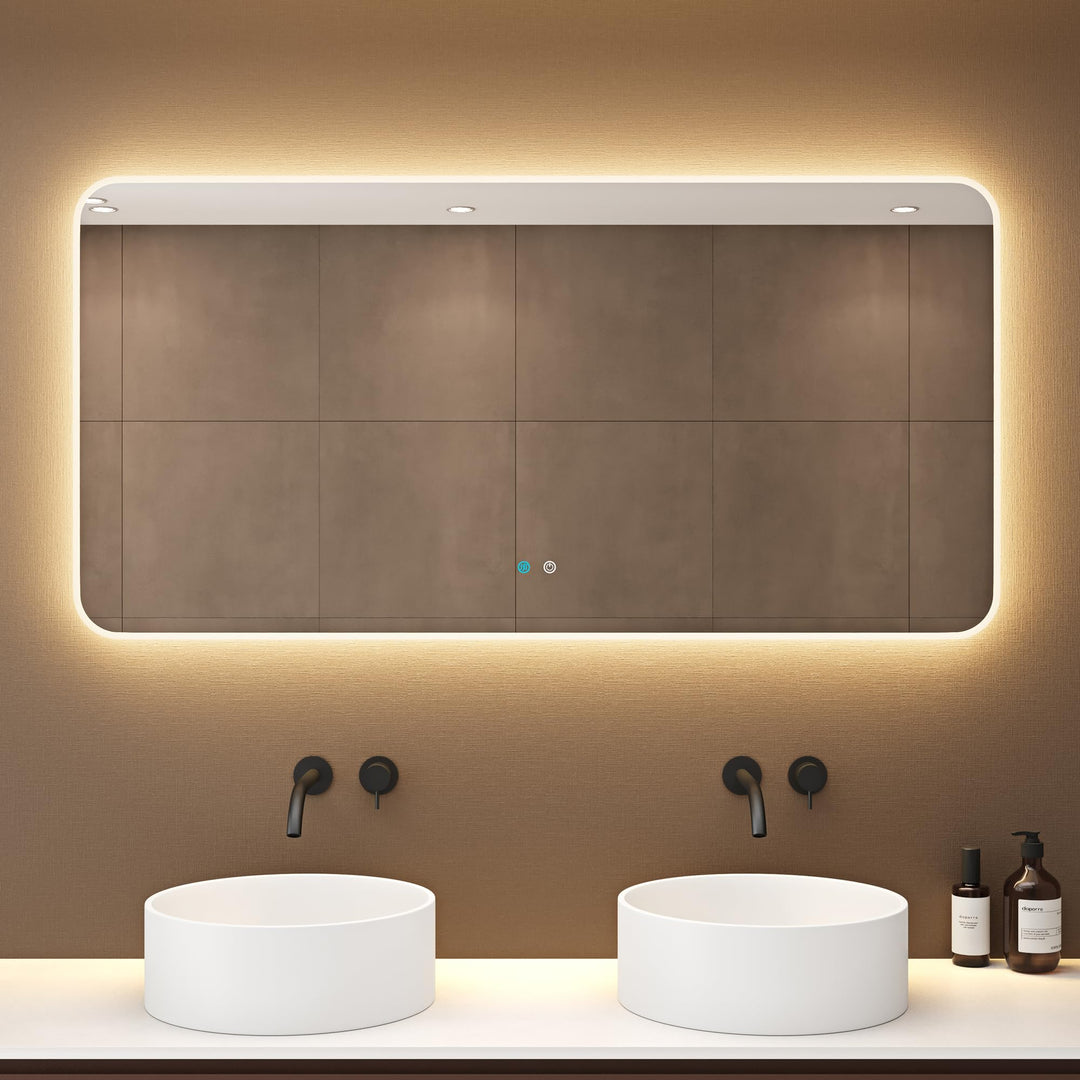 dopporo LED Badspiegel 140x70cm Badzimmerspiegel mit Beleuchtung Spiegel mit runden Ecken Wandspiege