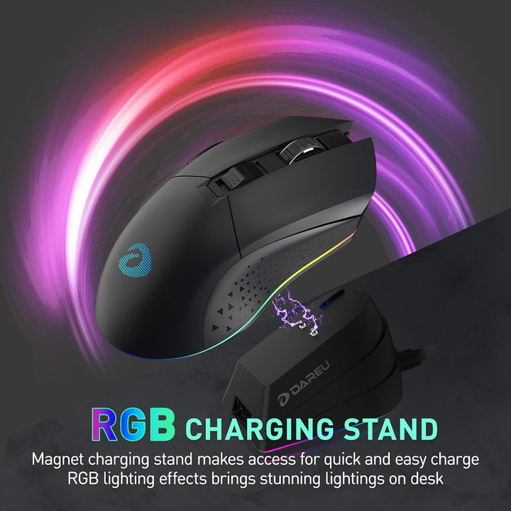 DAREU EM901X Kabellose Gaming-Maus mit Ladestation Wiederaufladbar RGB, 12K DPI, 6 Programmierbare T