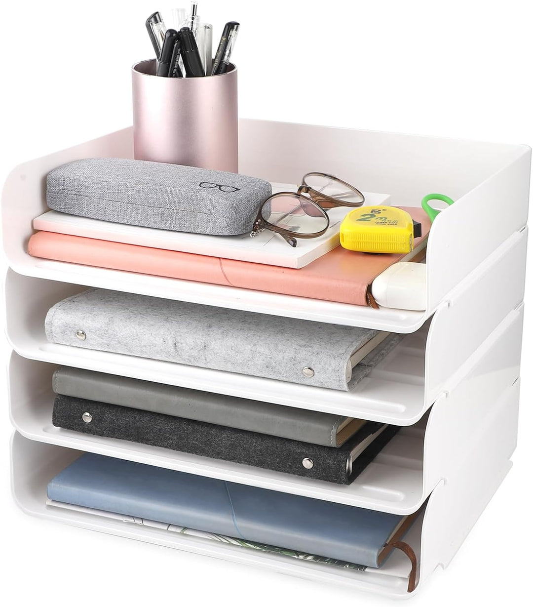 DBREAKS 4 Stöckige Ablagekorb, stapelbare Briefablage, Dokumentenablage für A4, Schreibtischablage a