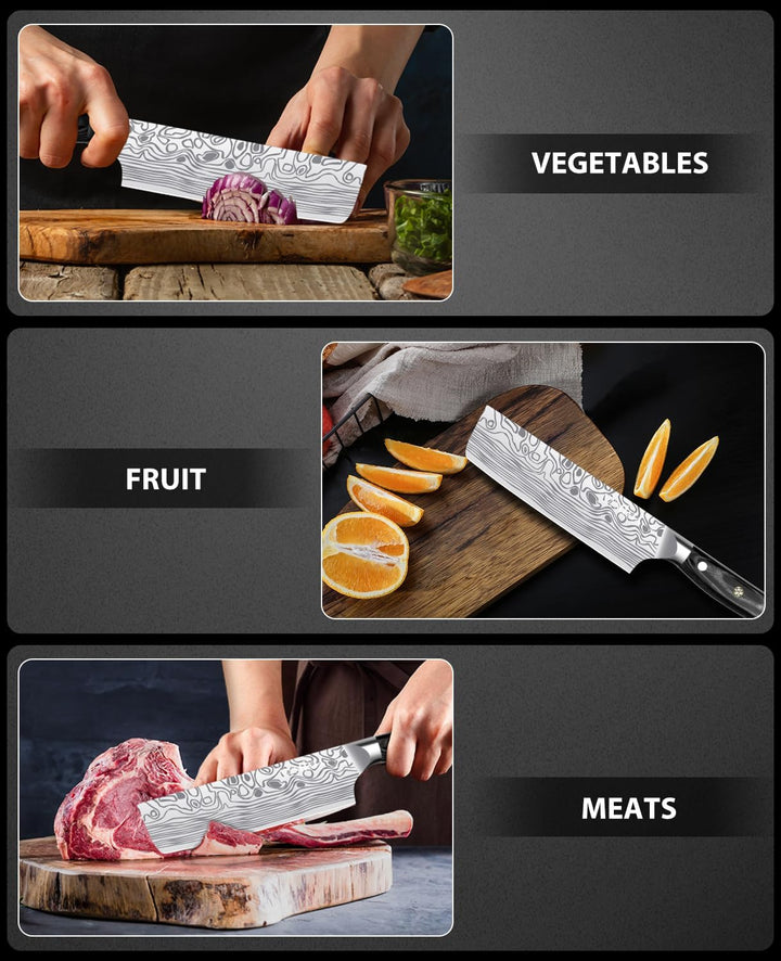 MOSFiATA Nakiri Messer Kochmesser,Küchenmesser Mehrzweck Fleischmesser ,mit Fingerschutz und Klingen