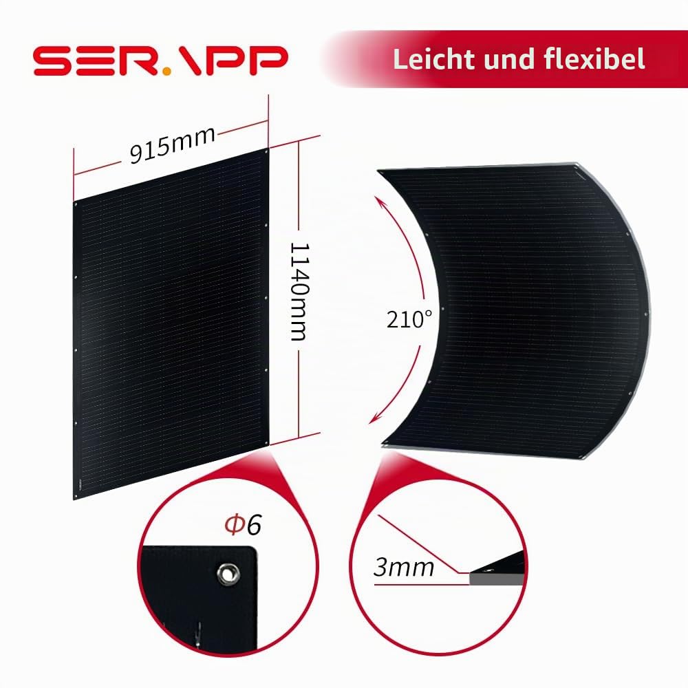 800W Dünnes Flexibles Solarpanel Set 4×200W Monokristalline Module 15,3V IP68 Wasserdicht Matte Schw