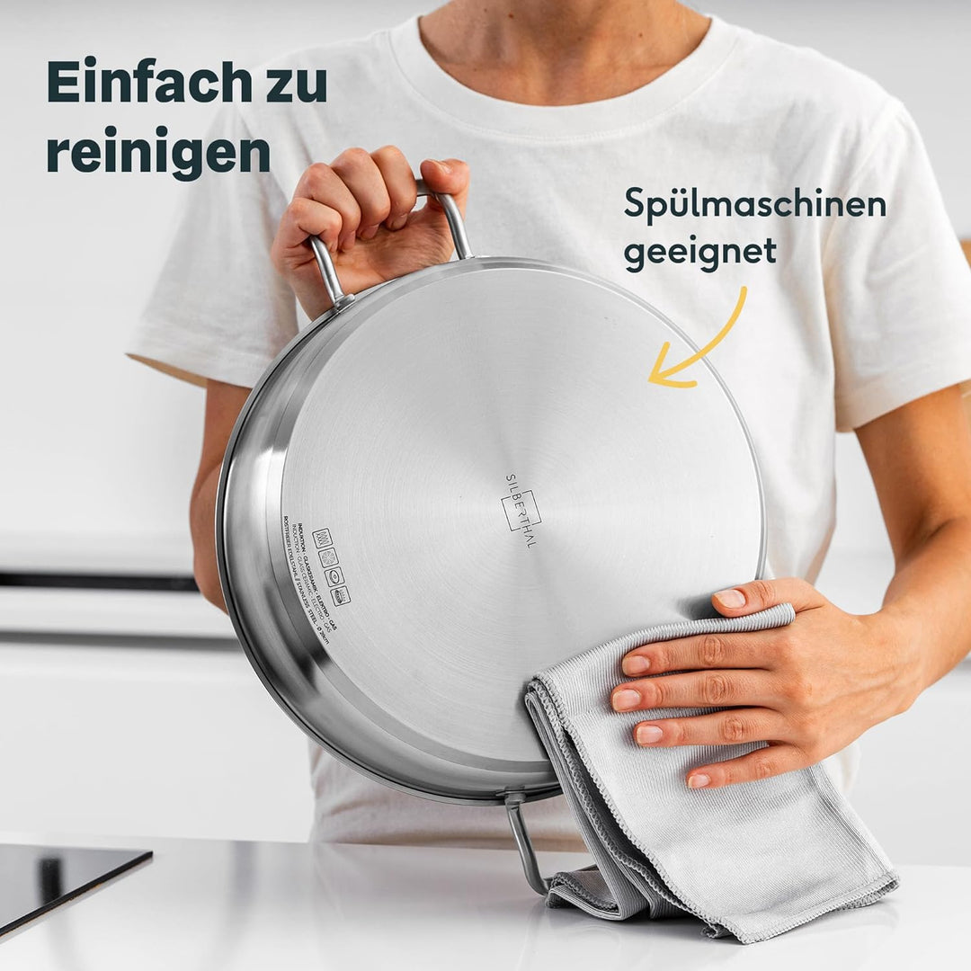 SILBERTHAL Servierpfanne 28 cm hoher Rand - Induktion - Edelstahl - Beschichtete Schmorpfanne mit De