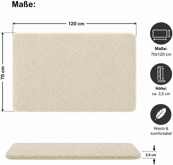 Brandsseller Badematte 70x120 cm Badezimmerteppich Badvorleger Badeteppich Beige 70x120 cm Beige, 70