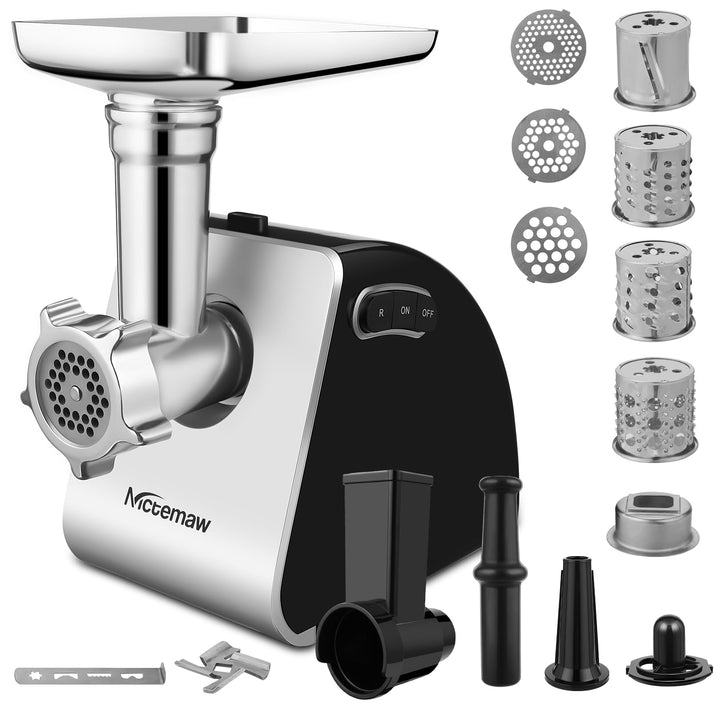 Fleischwolf Elektrisch,2000W Multi Küchenmaschine Wurstmaschine mit 3 Lochscheiben, 4 Kegel-Klingen,