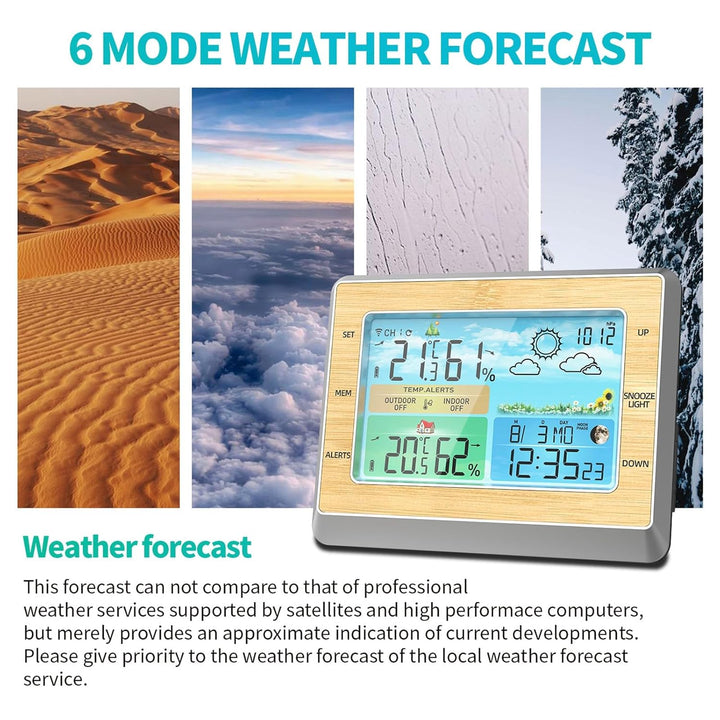 WLAN-Wetterstation mit LED-Farbbildschirm, Helligkeitsanpassung, Temperatur und Luftfeuchtigkeit, we