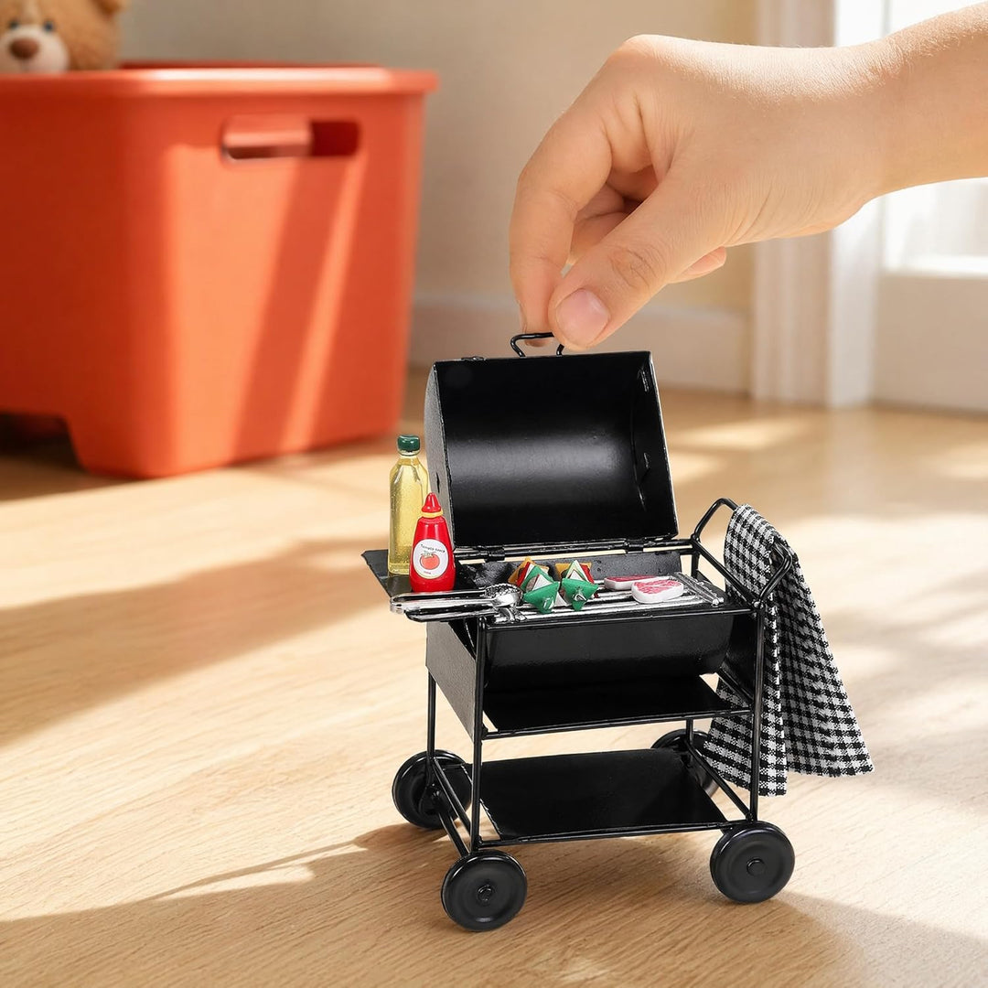 Hemobllo 1:12 Kindergrill Spielzeug Mini Grill, Puppenhaus Zubehör Küche und Garten, Miniatur Möbel