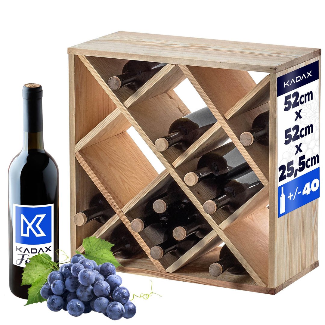 KADAX Weinregal aus Holz, 52 x 25.5 x 52 cm, Grosses Flaschenregal für viele Weinflaschen, rustikale