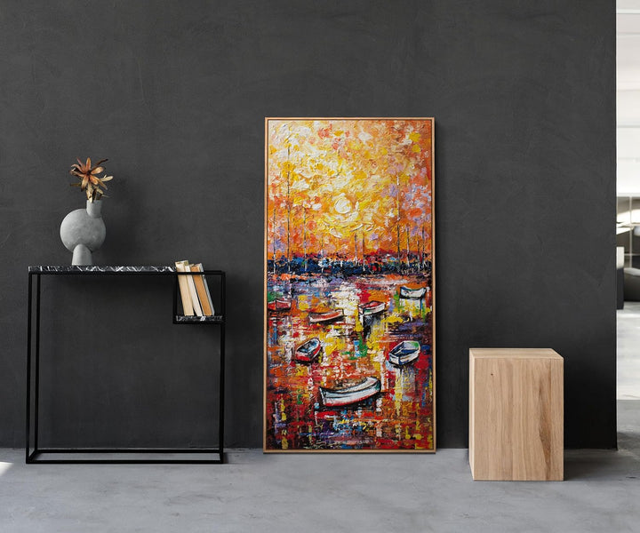 YS-Art XXL Abstrakt Acryl Gemälde auf Leinwand Hafen handgemalt Wandbilder Wohnzimmer modernes Desig